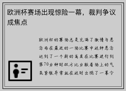 欧洲杯赛场出现惊险一幕，裁判争议成焦点